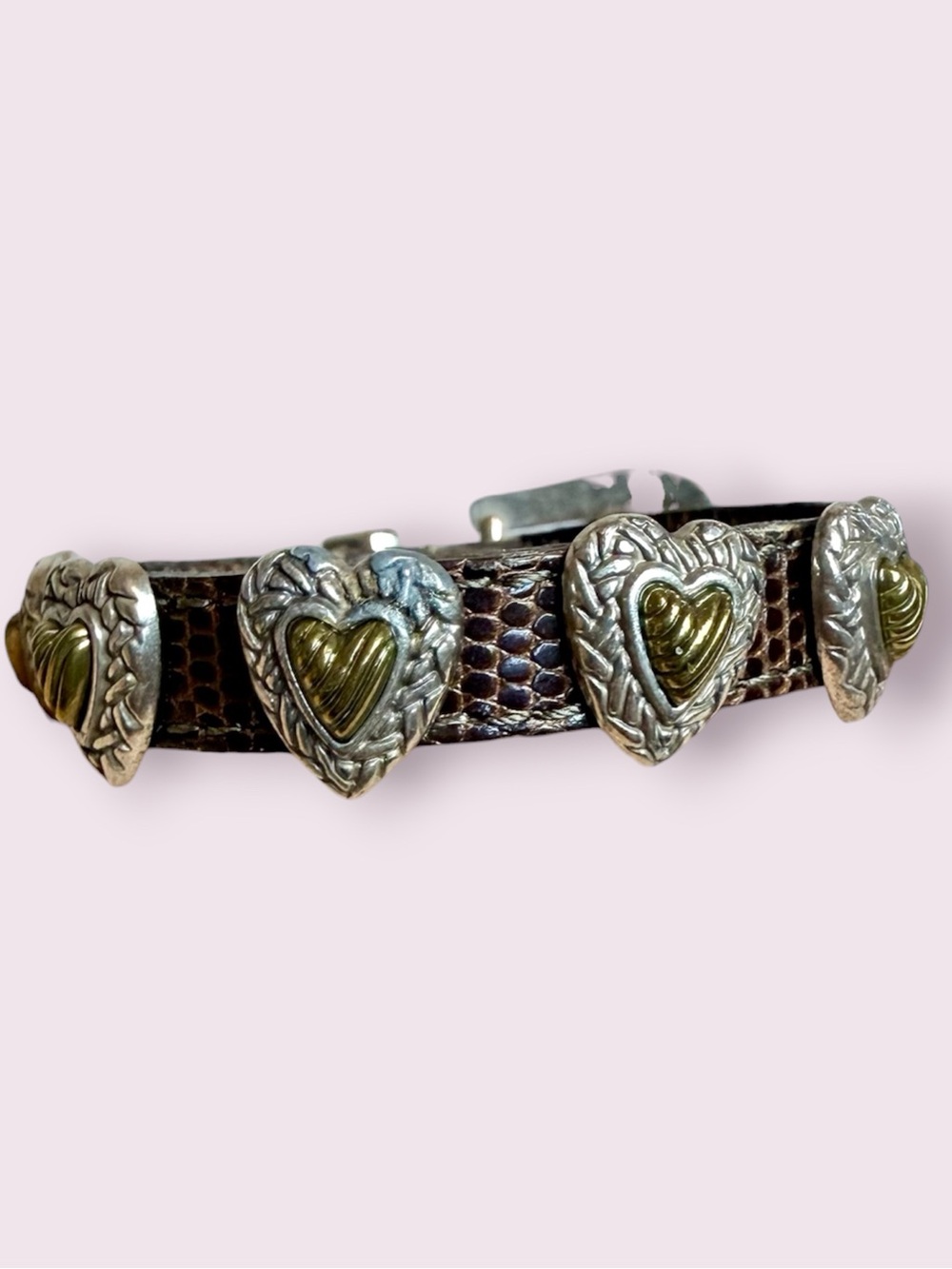 Brighton Leather Bandit Bracelet Gold & Silver Tone Hearts
